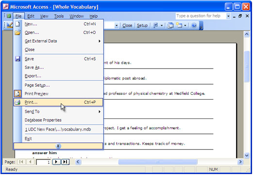 �������� ����� � ��������� Microsoft Access � ������� ����->������... � ���� ����������.