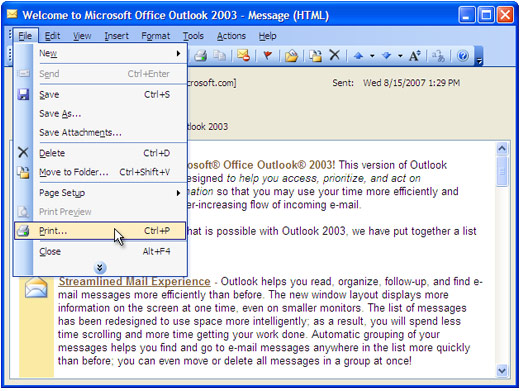 ��������� ��������� Microsoft Outlook � ������� � ����� ��������. �������� ���� �� ����� ������� ������ � ��� ��������� � �������  ����->������... � ���� ����������.