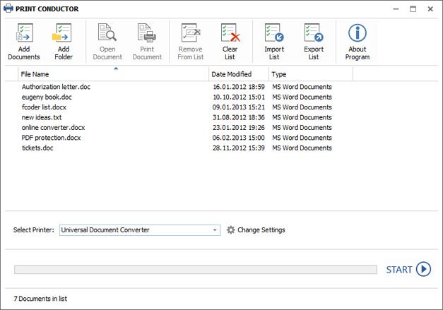 Print Conductor with list of Word files (*.doc, *.docx, *.txt)