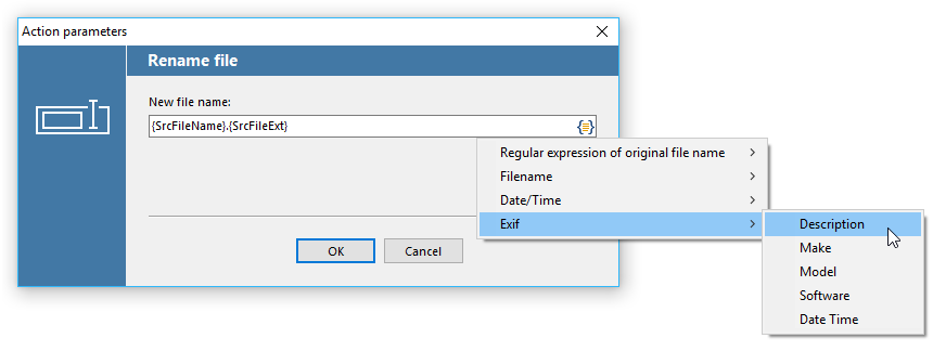 Возможность добавлять данные EXIF в имена файлов