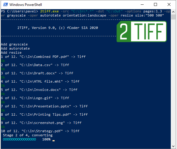 Конвертируйте PDF, DOCX, HTML, JPG, PNG в TIFF из командной строки с 2TIFF