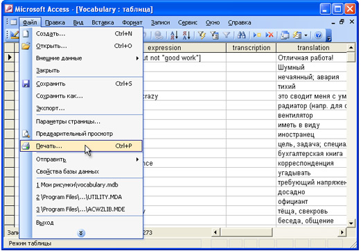 Откройте отчёт в программе Microsoft Access и нажмите Файл->Печать... в меню приложения.